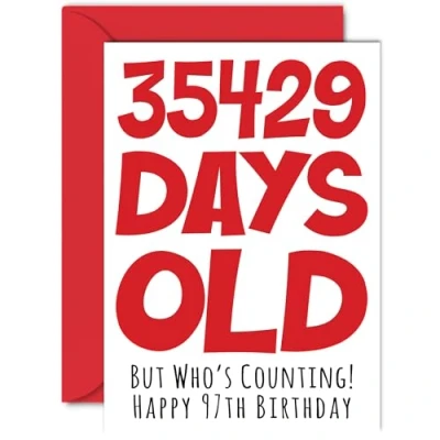Image of 97th Birthday Card for Men Women Him Her 35429 Days Old Funny Adult Ninety Seven Seventh Happy Grandma Nan Grandad Gran Mum Dad, A5 Humour Joke Greeting Cards
