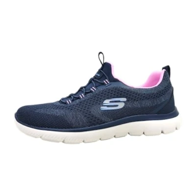Image of Skechers Women&#039;s Summits New Nature, Navy Knit/Pink &amp; Periwinkle Trim, 7 UK