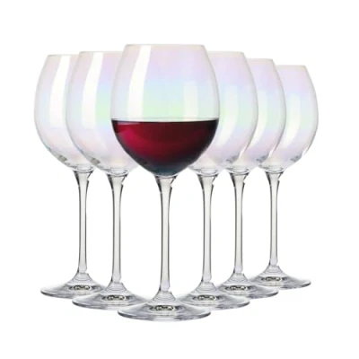 Image of Krosno Iridescent Wine Glasses, Rainbow Collection, Set of 6, 14.8 oz (440 ml), Premium Handcrafted Glassware, Ideal for Red and White Wine, Unique Design, Handwash Only, Made in Europe