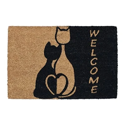 Image of Relaxdays Cute Romantic White Cats Doormat, 40x60 cm, Inside &amp; Outside Use, Non Slip, Natural Coir/Black, Coco, 40x60cm