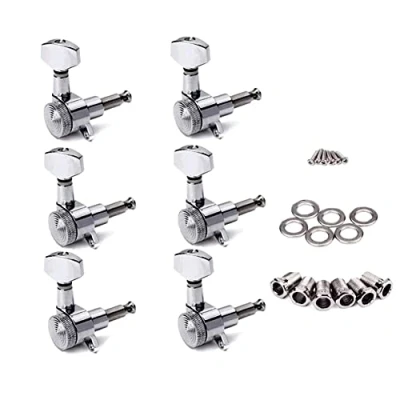 Image of Alnicov 6R Inline Locked String Guitar Tuning Pegs keys Tuners Machine Heads Keys,Sliver