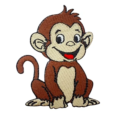 Image of Cute Monkey, animal patch, Monkey Cartoon Kids rhymes Patch Embroidered Iron on Sew Badge for Clothes etc. 8x5cm