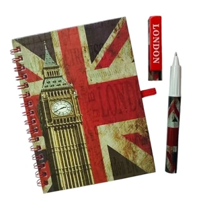 Image of Stationary A6 Union Jack Notebook Pen UK Flag Notepad Set Wire bound London Souvenirs Memo Book British Souvenir &amp; UJ Gift