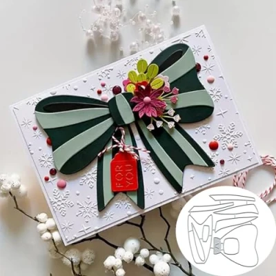Image of Christmas Flower Bowtie Metal Die Cuts,Flower Bow Knot Cutting Dies Cut Stencils for DIY Invitation Card Scrapbooking Album Decorative Embossing Paper Making