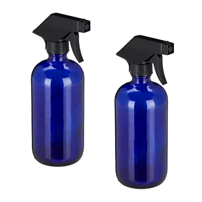 Image of Relaxdays Set of 2 Glass Spray Bottles, 500 ml, Refillable, Nozzle with Mist &amp; Stream, Hair Care Cleaning, Blue, 22 x 7 10 cm