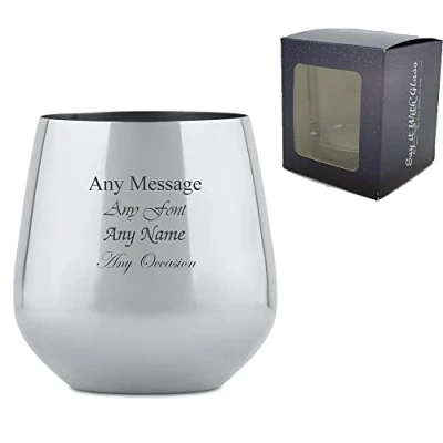 Image of Personalised Engraved Metal Silver Wine Tumbler, Personalise with Any Message for Occasion, Stylize a Variety of Fonts, Gift Box Included, Laser