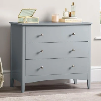 Image of CHRISTOW Grey Chest Of Drawers, 3 Drawer Storage Organiser Unit, Modern Wooden MDF Bedroom Cabinet Furniture, Living Room Hallway, Brushed Chrome Handles, Smooth Glide Runners (70cm x 80cm 40cm)