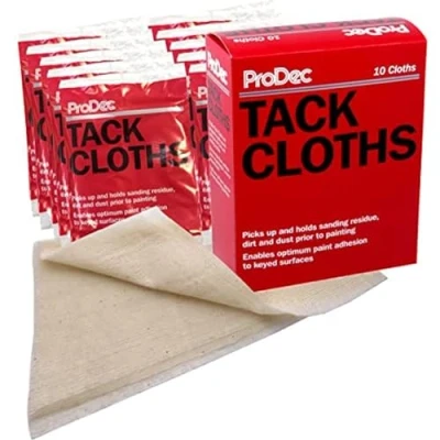Image of ProDec PTR10P 10 pack Tack Cloths for Removing Sanding Dust and Debris From Wood, Metal, Plaster Automotive Surfaces Before Painting or Staining, Individually Foil Wrapped, Cream, 76cm x 41cm