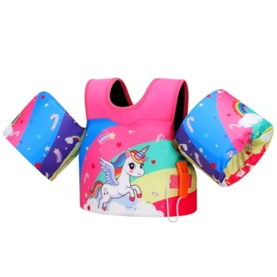 Image of MoKo Toddler Swim Vest for Kids, Arm Floaties 22 30 50 66 lbs, Water Wings with Emergency Whistle, Cute Band Pool Training Equipment Beach, Pool, Pink Rainbow Unicorn