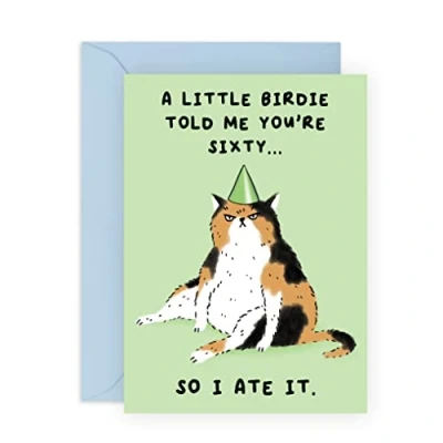 Image of Central 23 60th Birthday Card For Women Funny Cat Cards Dad Grandpa Grandma Mum Age Sixty Comes With Fun Stickers Made In The UK