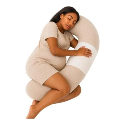 Image of PurFlo Breathe Pregnancy Pillow Revolutionary Fully Breathable Maternity With Luxurious Soft Jersey Cover Use as Body Pillow, Leg Nursing &amp; Tummy Time Hazel