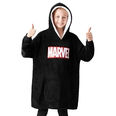 Image of Marvel Oversized Blanket Hoodie Kids Avengers Captain America Iron Man Thor Hulk (Black/Red)