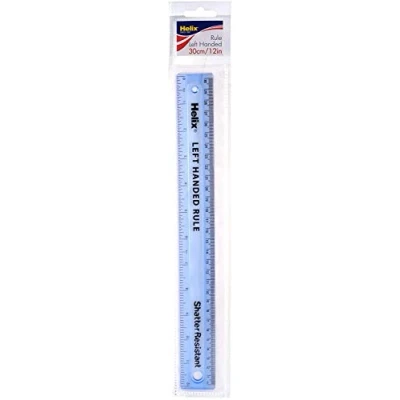 Image of Helix 30cm Left Handed Ruler, Blue, Metal and Plastic, Metric Imperial Graduations, Shatter Resistant