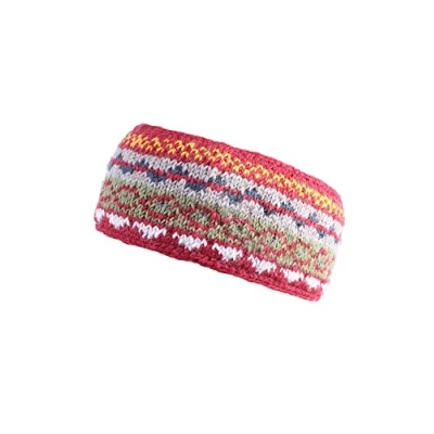 Image of Women Wool Ear Warmer Headband Fleece Lined Handknitted Fairisle Multicoloured One Size Handmade Pachamama Fair Trade