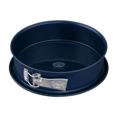 Image of Dr. Oetker Springform Cake Tin 26cm Diameter, Round Mold, Baking Pan, Cut &amp; Scratch Resistant Flat Removable Base, Non Stick Enamel Coating, Colour: Blue