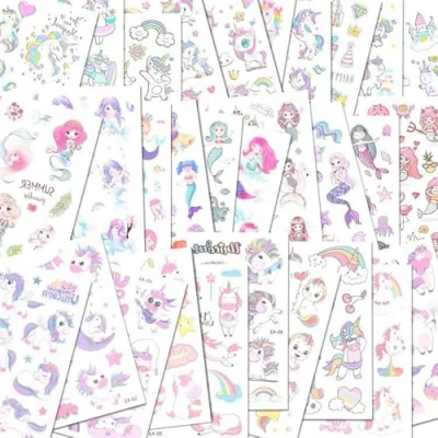 Image of ACWOO Unicorn Temporary Tattoos, 30 Sheets Mermaid Tattoo Stickers for Kids, 350+ Patterns Waterproof Removable, Birthday Party Bag Filler
