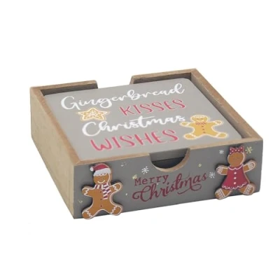 Image of Lesser &amp; Pavey Christmas Gingerbread Themed Set of 4 Coasters 11cm x Gift Idea for Coaster UK Design Hot Drinks Tea Coffee