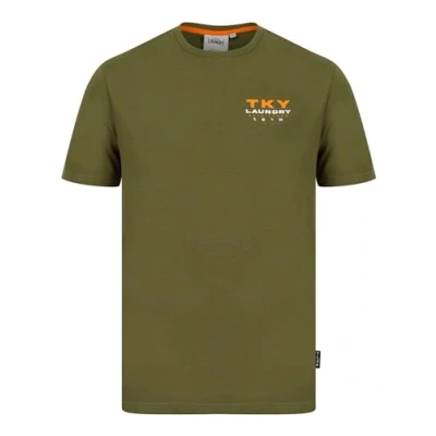 Image of Tokyo Laundry Checkmate Motif Cotton Jersey T Shirt in Olive Night M