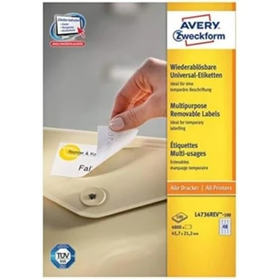 Image of Avery Zweckform Multi Purpose Removable Labels for All A4 Printers, 45.7 x 21.2 mm weiß (wiederablösbar)