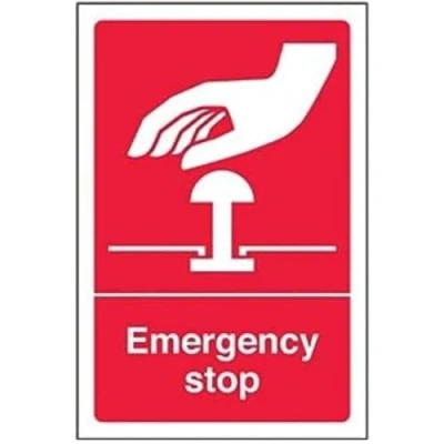 Image of V Safety Red Emergency Stop Sign 100mm x 150mm 1mm Rigid Plastic