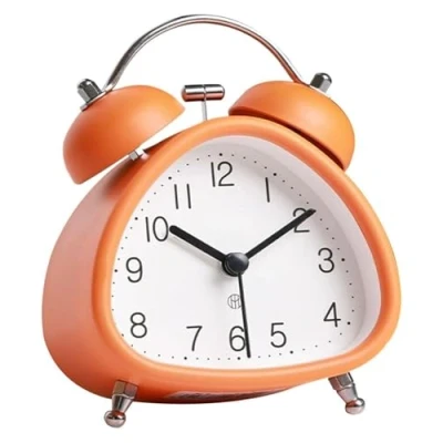 Image of Vintage Alarm Clock，Alarm Clocks For Heavy Sleepers， Silent Metal Twin Bell Clock, Retro Bedside With Night Light Function(Orange)