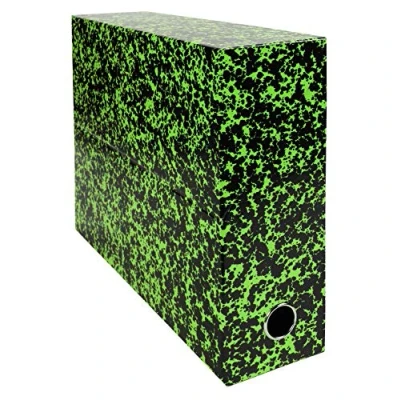 Image of Exacompta Ref 89723E Annonay File Transfer Box 250 x 330mm in Size, Suitable for Storing A4 Documents, Metal Reinforced 90mm Spine, Marbled Effect Green