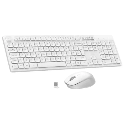 Image of LeadsaiL Wireless Keyboard and Mouse Set, 2.4GHz USB Computer Keyboards Combo, Soft Touch, Full Size UK QWERTY Layout with 12 Multimedia Shortcuts for HP/Lenovo Laptop Mac White