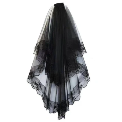Image of Lovunshou Bridal Veil Wedding Vails Women&#039;s Simple Short Veils with Comb for Brides Shower Bachelorette Hen do Night Party Chucky Costume Halloween Girls First Communion (Black Lace)