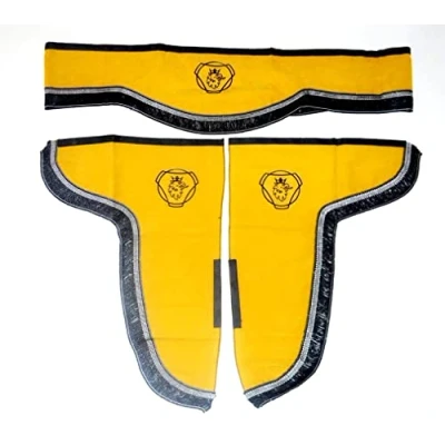 Image of 3 Decorative Plush Curtains with Black Tassels for Scania R S P L Trucks (Yellow) Griffons