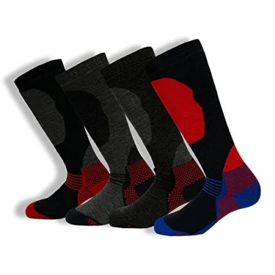 Image of Boy&#039;s Kid&#039;s Pack of 4 Thermal High Performance Ski Socks with Extra Cushioning, Assorted, UK 12.5 3.5, EU 31 34