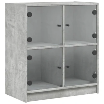 Image of vidaXL Side Cabinet with Glass Doors Engineered Wood Storage Cupboard, Concrete Grey, Modern Display for Living Room/Office 68x37x75.5cm