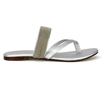 Image of Womens Flat Flip Flop Sandals Ladies Decorative Metal Chain Slip On Mule Shoes Size 3 9 Silver