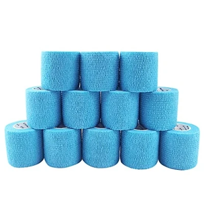 Image of COMOmed 12 Rolls Lake Blue Cohesive Bandage 5cm X４.5m, Flexible Bandage,Non Woven Cohesive, Athletic Tape,Vet wrap,Wraps Bandage,Suitable for Sensitive Skin