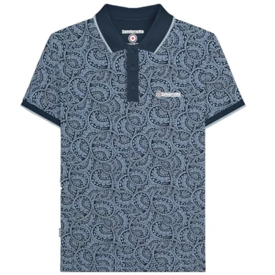 Image of Lambretta Mens Paisley Tonal Polo Shirt Big &amp; Tall Smart Navy/Dusky Blue 3XL