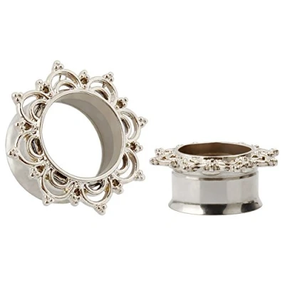 Image of KUBOOZ Titanium Steel Flesh Tunnels Ear Plugs Stretcher Expander Gauges Piercing Jewellery Silver, Stainless