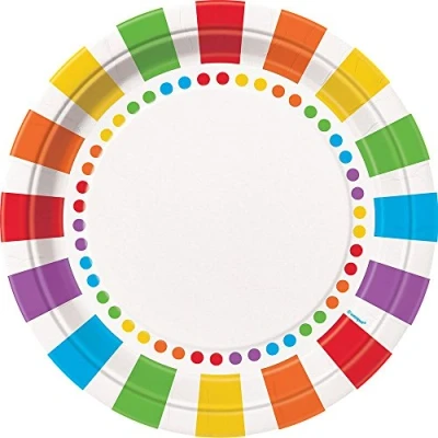 Image of Rainbow Dots Round Paper Dinner Plates (22cm) Pack of 8 Perfect for Celebrations and Parties