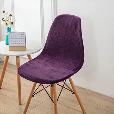 Image of Highdi Luxury Velvet Scandinavian Dining Chair Covers, Nordic Style Universal Armless Slipcovers Shell Chairs Covers Removable Washable for Kitchen, Bedroom, Living Room (Purple,4 PCS)