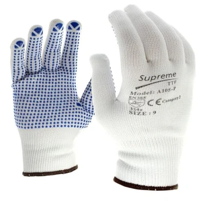 Image of Supreme TTF Blue PVC POLKA DOT High Grip Palm Nylon Work Gloves Warehouse Picking Packer Use (48 Pairs, Small (7))