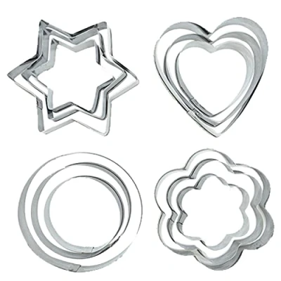 Image of 12 Pieces Cookie Cutter, Cutters Shapes Pastry Cutter Biscuit Baking Set Christmas Stainless Steel Heart Circle Flower Star Shaped for