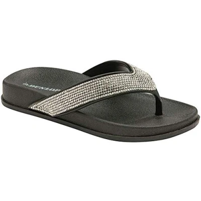 Image of DUNLOP Ladies Low Wedge Multi Platform Summer Slip On Toe Post Flipflops Sandals Shoes Size 3 8 (Quin Black, Numeric_4)