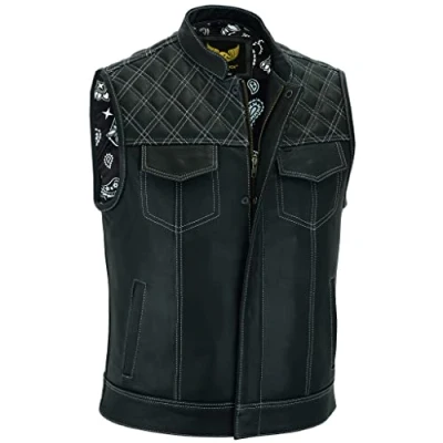 Image of Leatherick Mens Groove Club Premium Cowhide Motorcycle Leather Black Biker Waistcoat (M EUR50)