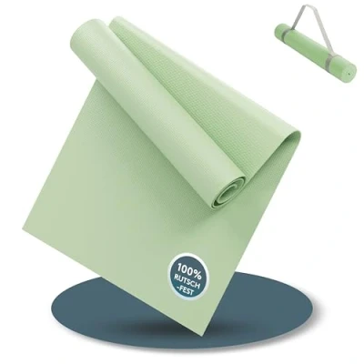 Image of LILENO Sports Pastel Green Yoga Mat (180 x 60 cm) with Carrying Strap, Extra Non Slip and in 4 mm Thick, Gym Fitness for Workout