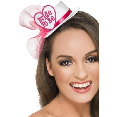 Image of Smiffys Bride To Be Hat, White, with Hairclip and Veil