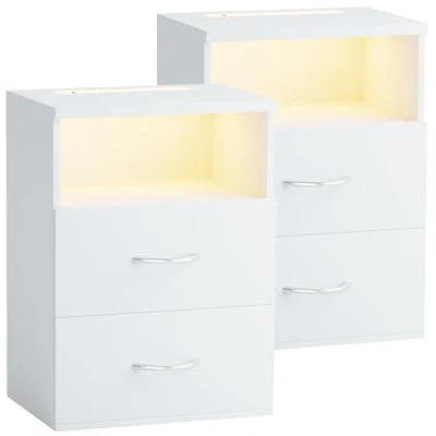 Image of CASARIA® 2x Jamie Bedside Table with Touch LED Lighting Dimmable Light MDF 2 Drawers Suitable for Box Spring Bed Bedroom Living Room Side Cabinet 40x28x55cm Oak