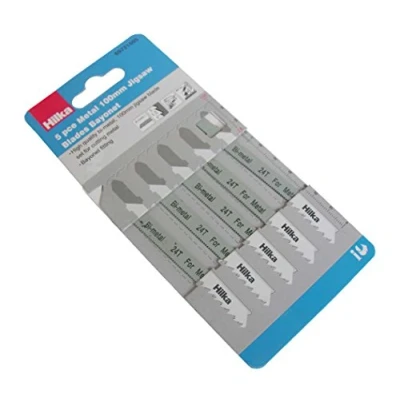 Image of Hilka Tools 69721505 5 PCE Metal 100mm Jigsaw Blades Bayonet Blue &amp; White