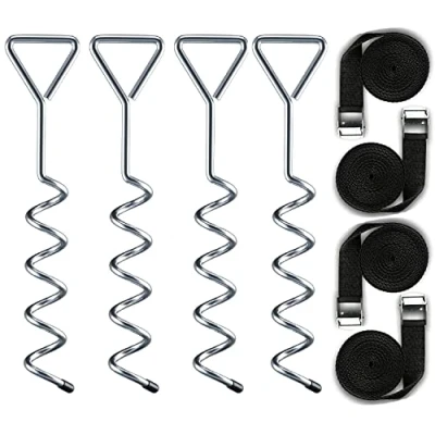 Image of Delex Heavy Duty Galvanized Trampoline Anchor Peg Kit/Tie Down Kit, Fits all Trampolines. Ground Camp Swings, Garden Sheds, Play Sets and much more Tent Fish
