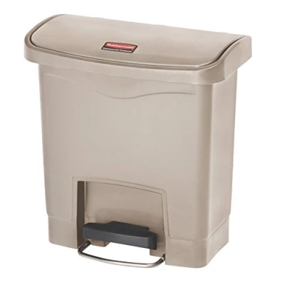 Image of Rubbermaid Commercial Products Slim Jim Step on Resin Front Waste Receptacle Bin 15 Litre Beige 1883455