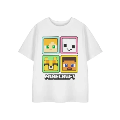 Image of Minecraft Girls Graphic Tee White Multicolored Steve Alex Creeper Enderman Shirt Classic Game Theme Top Casual Wear Gaming Crew Neck Short Sleeve Pull On Tshirt