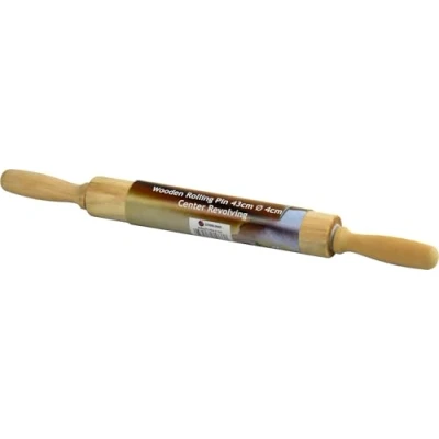 Image of Wooden Rolling Pin, Rotating Centre Dough Roller with Handles for Baking (43x4cm Medium)