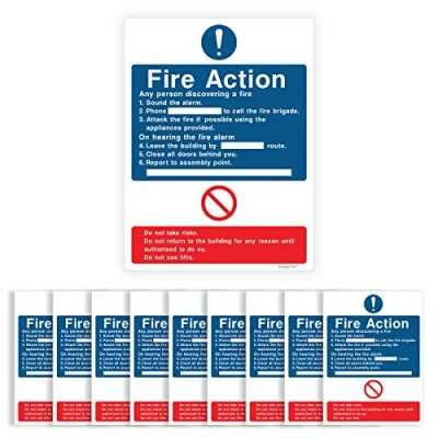 Image of Pack of 10 Fire Safety Signage, Stickers Vinyl Self Adhesive 150mm x 200mm V1222